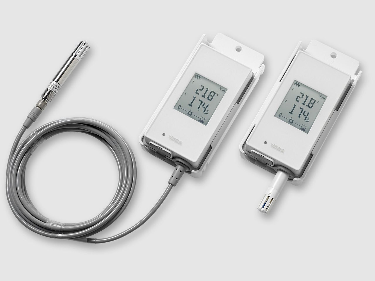 Data loggers sem fio RFL100 da Vaisala com sondas de temperatura e umidade